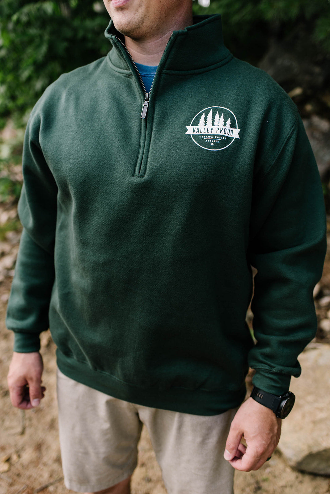 Valley Proud 1/4 Zip - Forest Green &amp; White