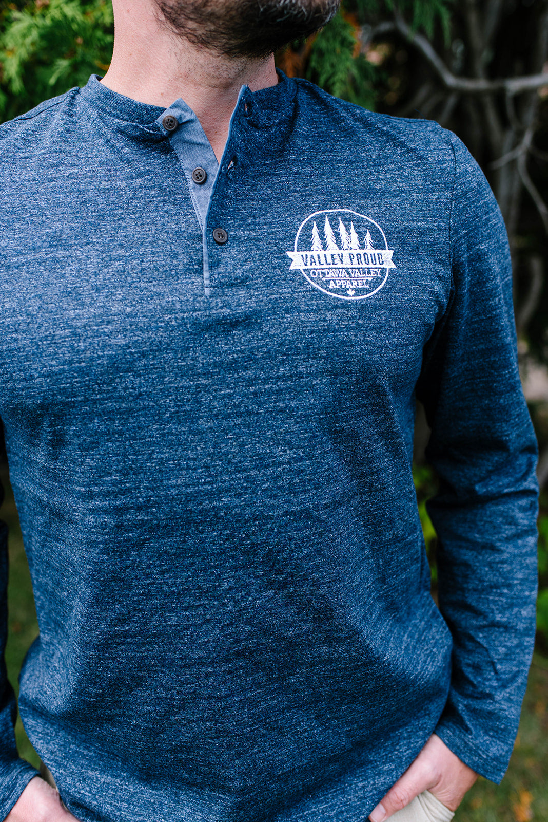 Valley Proud Men's Long Sleeve Henley - Navy