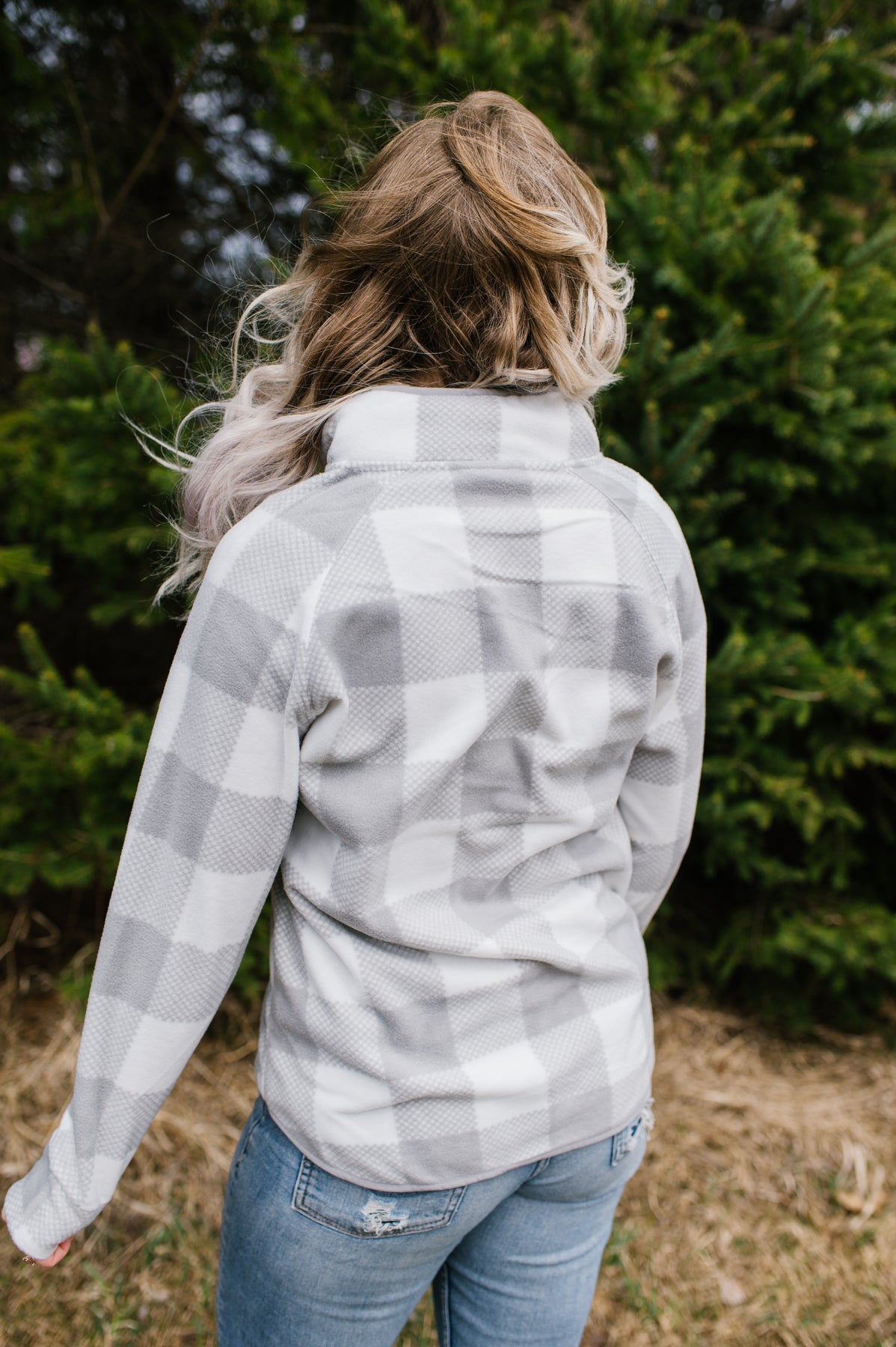 Ottawa Valley Apparel Plaid 1/4 Zip Pullover - Oxford Grey &amp; White