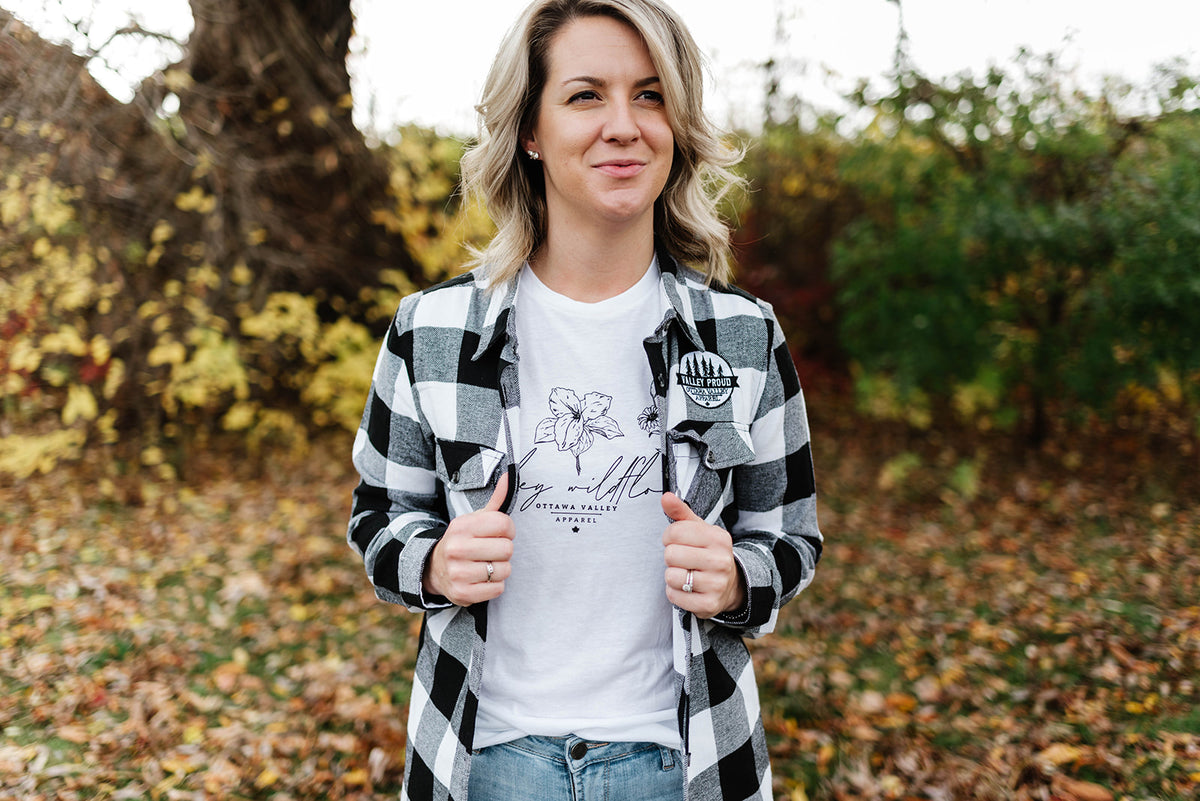 Valley Proud Women’s Flannel Shirt - White &amp; Black