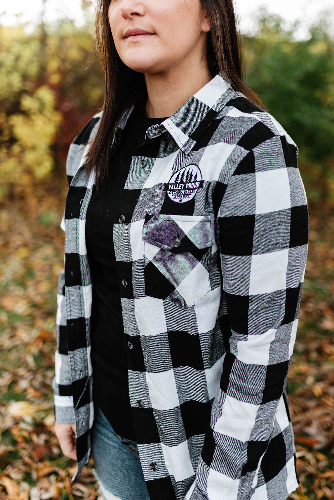 Valley Proud Women's Flannel Shirt - White & Black - Ottawa Valley