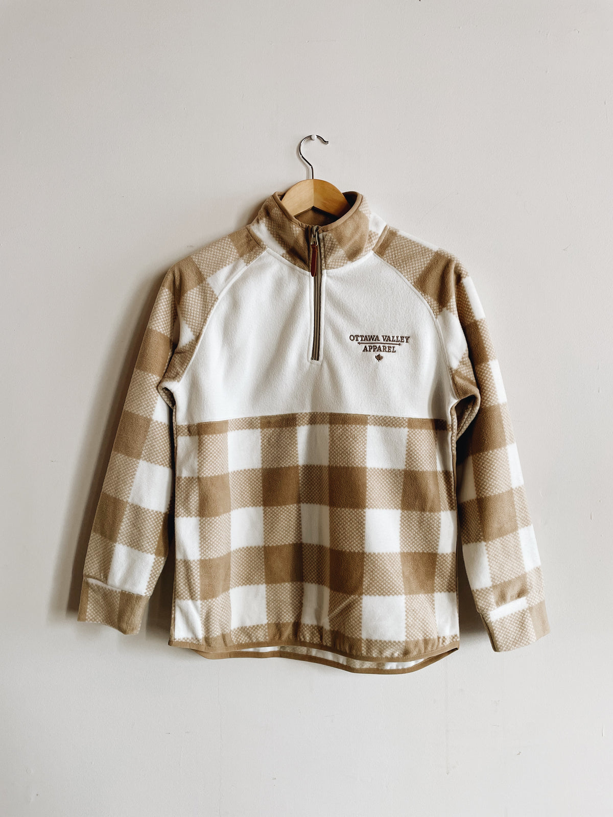 Ottawa Valley Apparel Plaid 1/4 Zip Pullover - Oxford Tan &amp; White