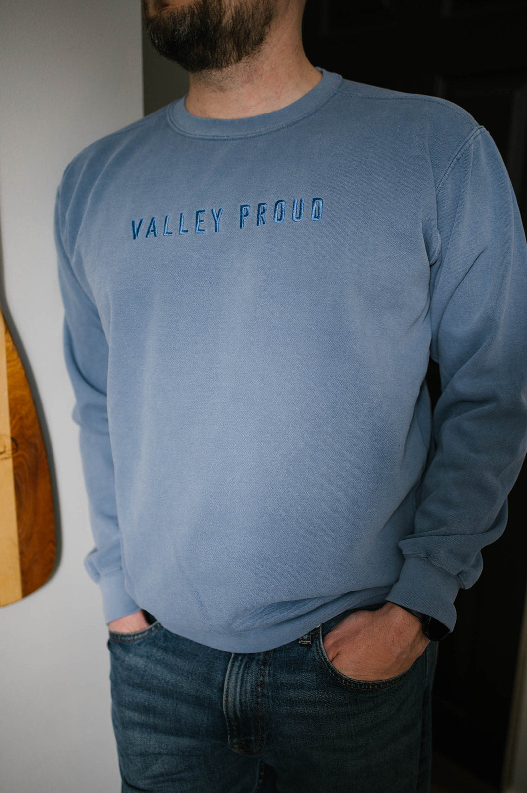 Valley Proud Embroidered Crew - Blue Jean