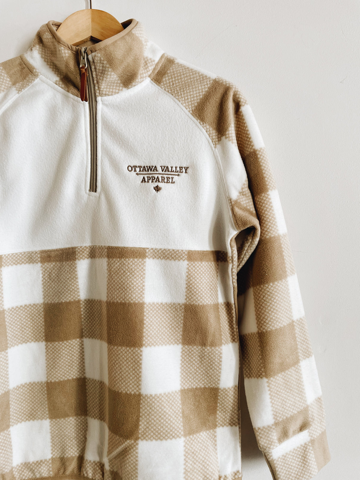 Ottawa Valley Apparel Plaid 1/4 Zip Pullover - Oxford Tan &amp; White
