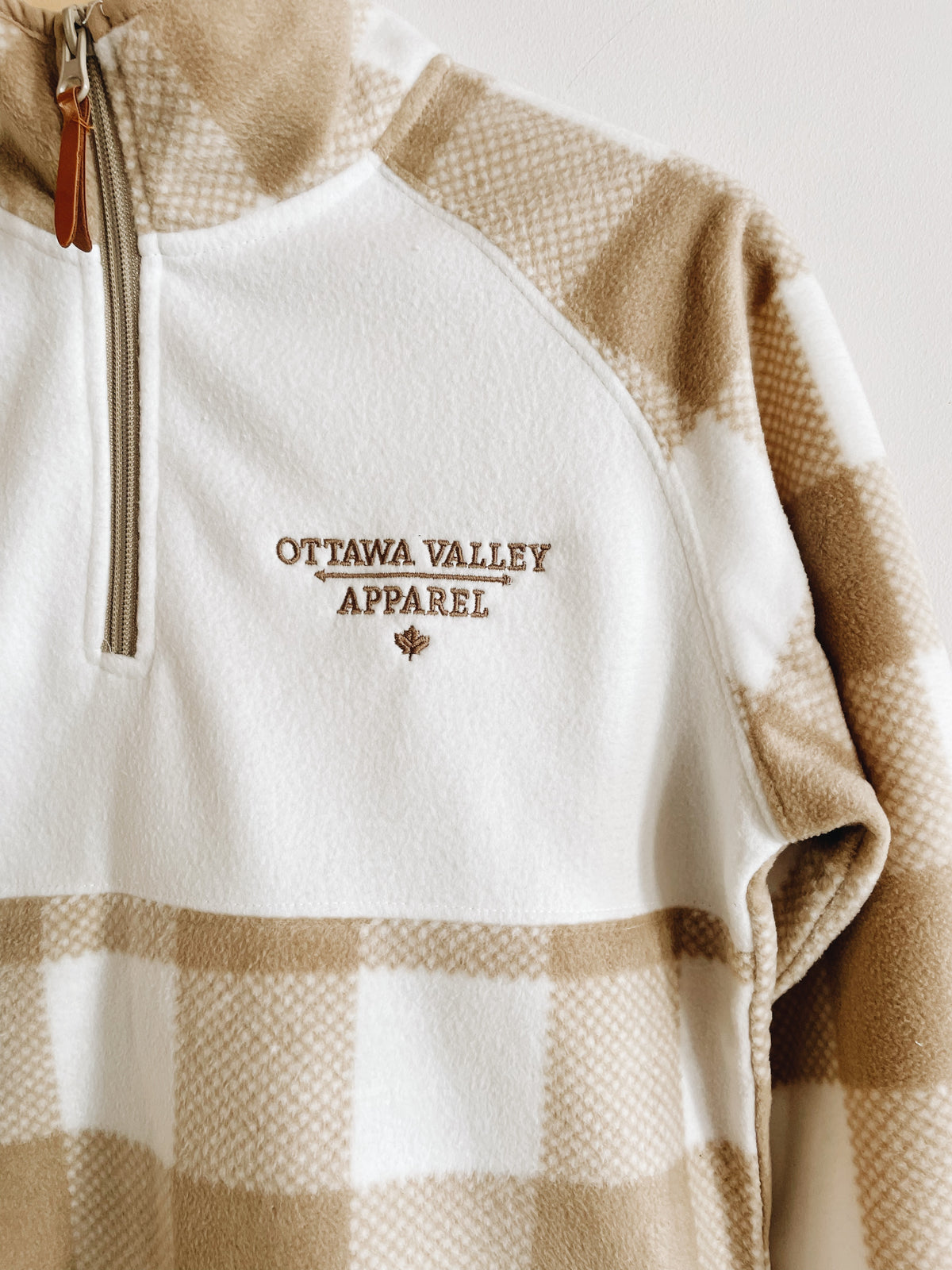 Ottawa Valley Apparel Plaid 1/4 Zip Pullover - Oxford Tan &amp; White